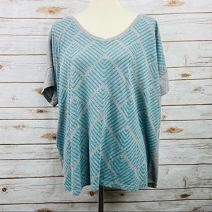 Lane Bryant Gray Blue Striped Dolman V-Neck Top
